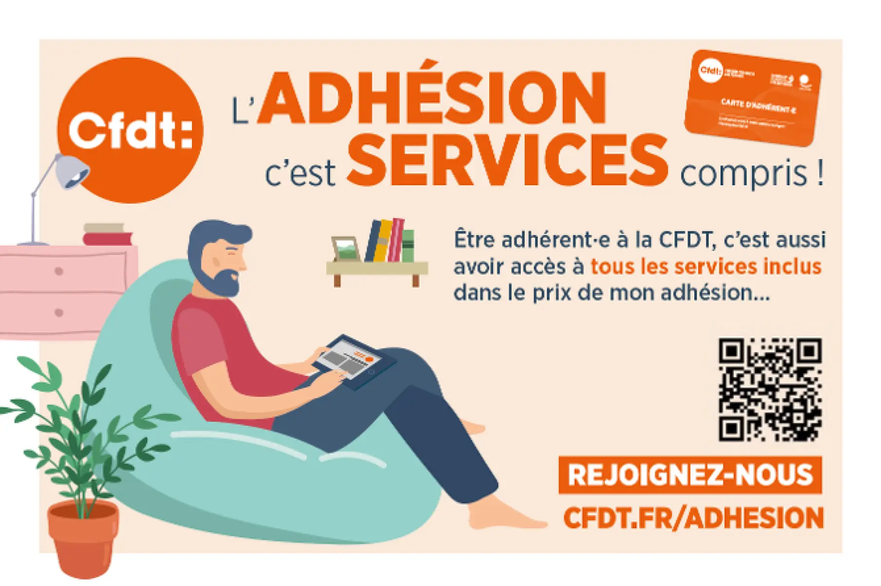 Interface de l'espace adhérent CFDT en ligne pour gérer ou résilier son inscription facilement
