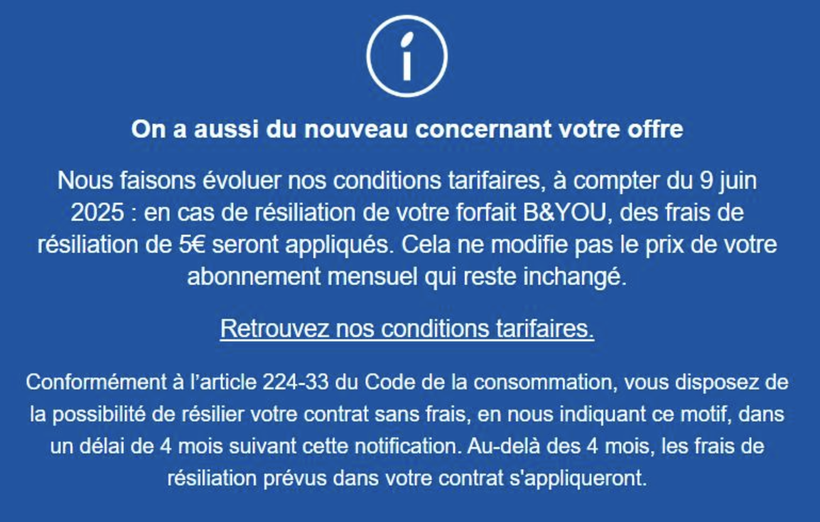 Illustration des frais de résiliation ajoutés par B&You sur leurs forfaits mobiles