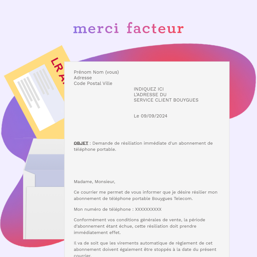 Modèle lettre résiliation forfait B&You