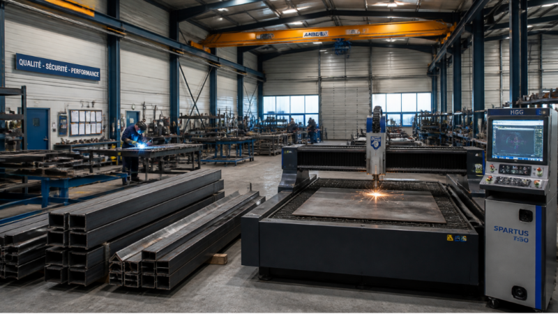 Atelier de construction métallique avec profilés acier et machine à commande numérique