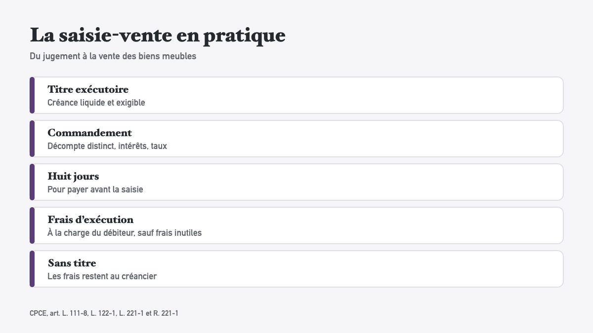 Recouvrer une créance avec un jugement en poche : le commandement aux fins de saisie-vente, mode d’emploi pour les profe
